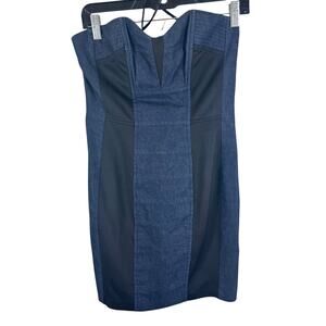 Guess Blue Jean Black Pleather Sweetheart Strapless Mini Sheath Dress Size 6